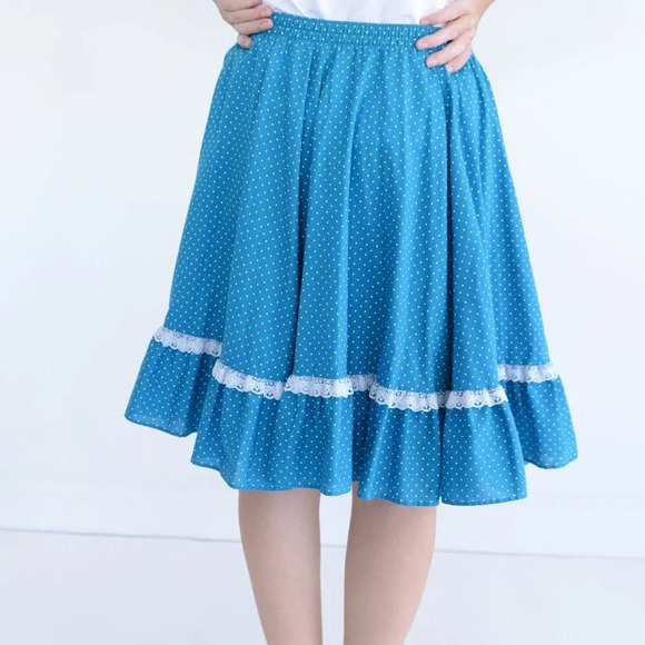 Vintage Malco Modes "Partners Please!" Blue Polka Dot Flowy Midi Skirt M - Picture 2 of 12